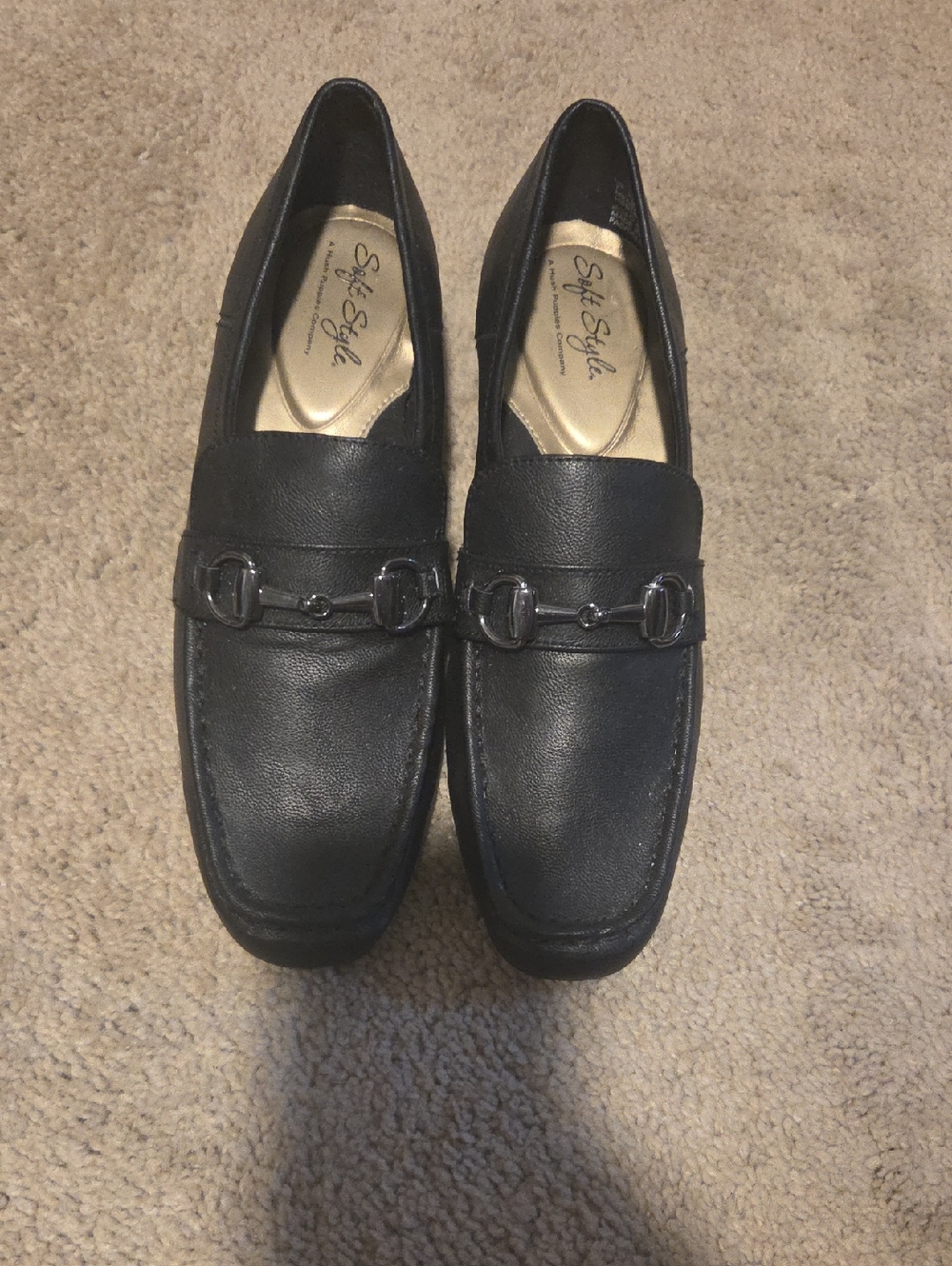 Soft Style Black Slip-On Loafers with Silver Bit Detail